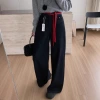 EMONI black and gold fleece jeans with belt for women 2024 Winter new Korean style straight-leg casual pants 63614 details Picture